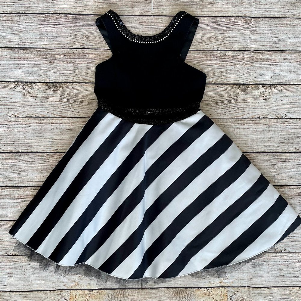 Erkut Formal Party Birthday Prom Gown Kids Girl Dress Black White stripes Sz 8/9